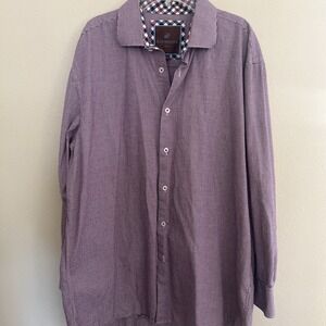 Tattersall Dress Shirt Men 17 32/33 Maroon Plaid Cotton Long Sleeve Regular Fit